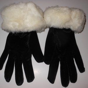 NUCOLLECTIONS BLACK WHITE FAUX FUR CUFF GLOVES ONE SIZE FIT MOST